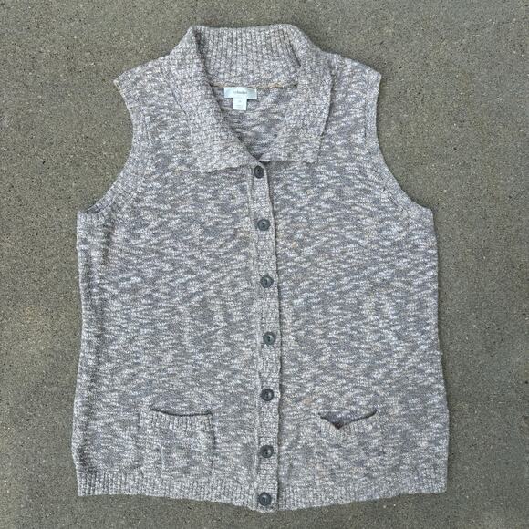 CJ Banks 2X Heather Gray Knit Collared Sleeveless Sweater Vest Cardigan Pockets - Picture 1 of 6